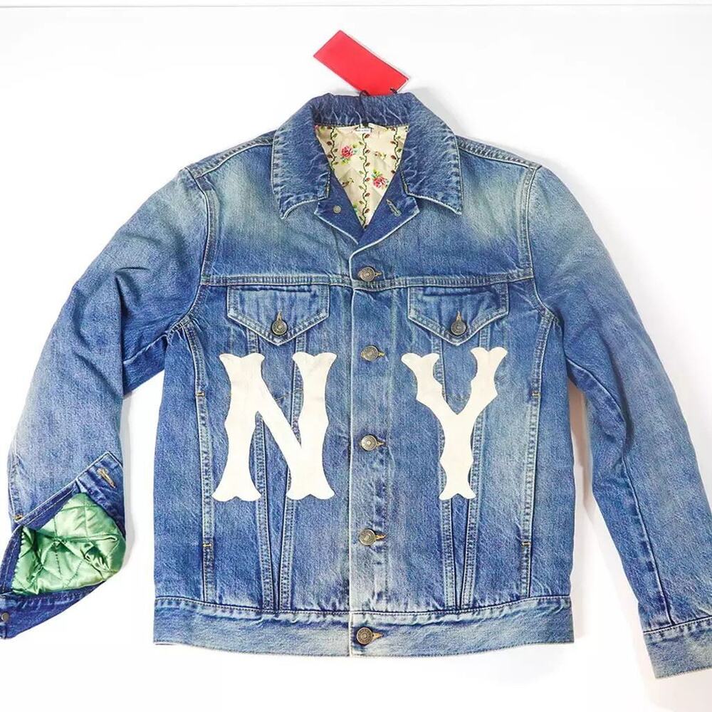 Gucci XXV NY Yankees Embroidered Insulated Denim Jacket sz 38